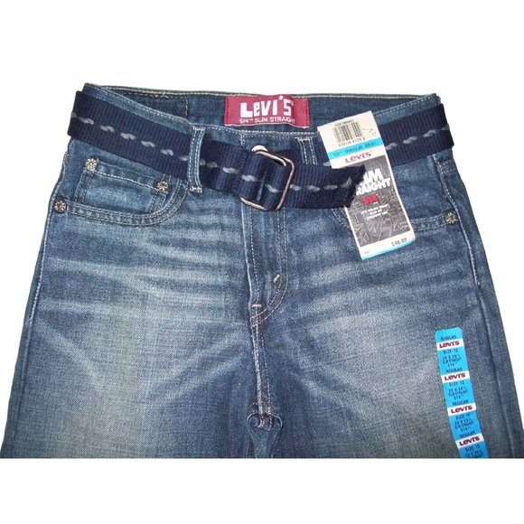 NWT Boys Levi's 514 Slim Straight Fit Jeans +Belt Medium Wash Size 12  26 x 26.5 - Picture 2 of 6